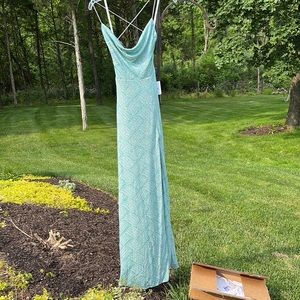NWT Windsor Doria Formal High Slit Glitter Dress Sea Foam Green Women’s XS